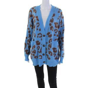 Just One Answer Womens Metallic Animal Print Button Down Cardigan Blue Size XS